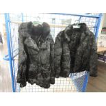 Two vintage dyed fur coats in black, soft and supple, medium sizes.