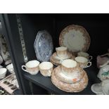 Nineteen items of Aynsley china having brown floral transfer pattern including cups, saucers and