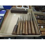 A selection of wood or cabinet makers heavy set mortise chisels including Moulson Brothers Robert