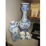 A selection of blue and white delft vase and jugs.AF