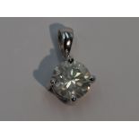 A diamond solitaire brilliant cut diamond pendant, approx 1.5ct in a claw set pendant mount, no