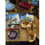 A selection of trinkets including blue cameo glass bowl