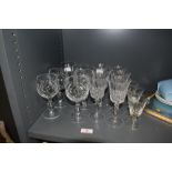 A selection of crystal glass wares including wine and port