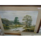 A vintage full colour print of river bank after Spencer