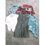 Four bright patterned retro jumpers (perfect for christmas!)and a leather look Mini dress,some