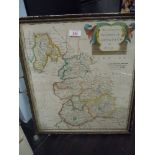 An antique map mounted and glazed in the form of a tray, of local interest 'The county Palatine of