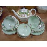 A selection of Paragon tea wares including Violetta tea cups and pompadour tea pot