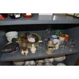 A large collection of Mixed items including glasses, display plates and decorative oil lamp.