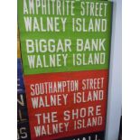 A vintage transport related destination roller blind for train tram or bus with local Barrow
