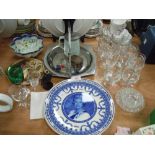 A mixed lot containing victorian glasses and similar vintage glasses,Wedgwood jubilee plates,