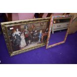 A gilt framed woolwork picture and modern floral mirror