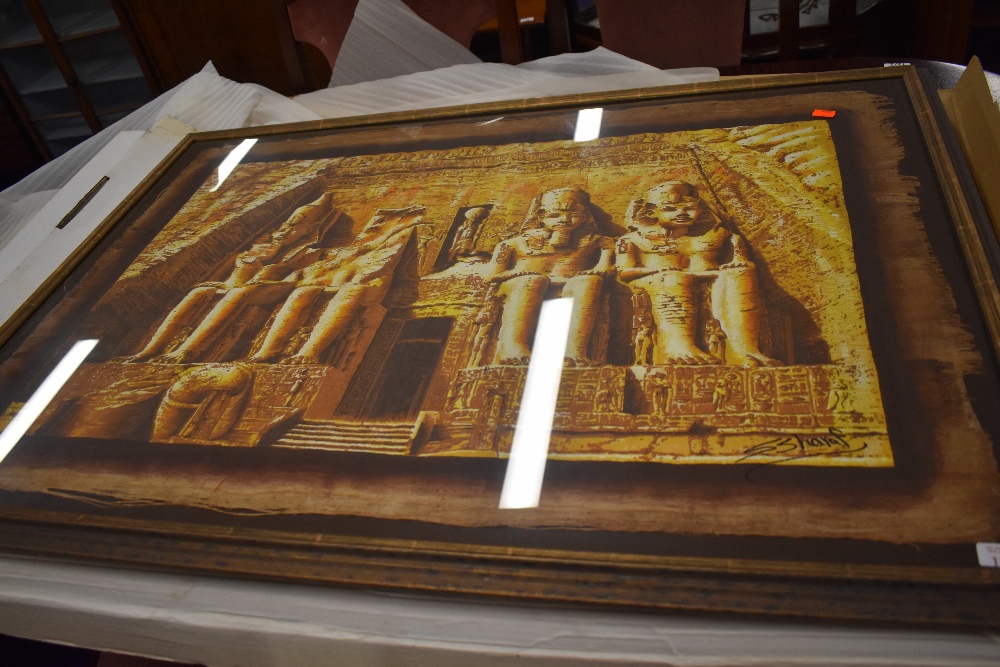 A modern print, Egyptian theme in simulated bamboo frame