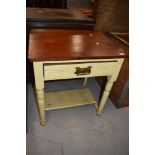 A Victorian part painted side table or wash stand having later mahogany top