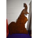 A large wooden plaque, depicting Cameroon and regions, height approx. 130cm