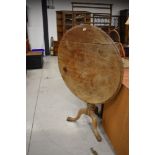 A Victorian tilt top table, restoration project, diameter approx. 84cm