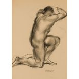 •□ CHARLES JAMES MCCALL, R.O.I., N.E.A.C. (1907-1989) STUDY OF A CROUCHING MALE NUDE signed l.r. CMc