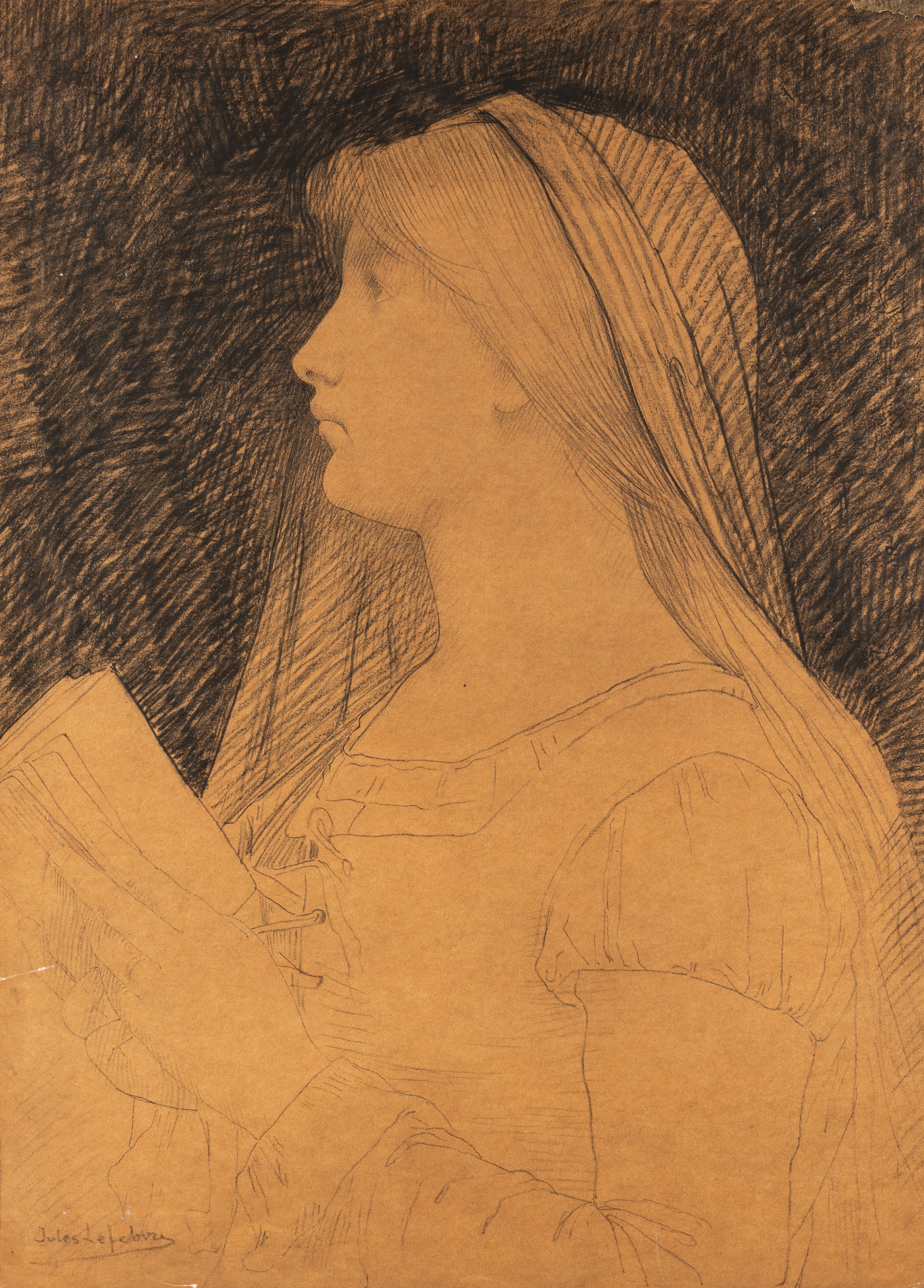 JULES JOSEPH LEFEBVRE (1836-1911) STUDY OF A PRAYING GIRL signed l.l. Jules Lefebvre black pencil a