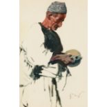 •□ ERICH WOLFSFELD, A.R.E. (1885-1956) A NORTH AFRICAN HOLDING A JUG initialled l.r. EW titled on ba