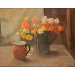 •□ SIR MILES FLETCHER DE MONTMORENCY Bt., R.B.A. (1893-1963) A STILL LIFE OF FLOWERS AND A JUG monog