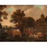CIRCLE OF MICHIEL CARREE (1657-1727) A FARMYARD SCENE WITH A CLASSICAL FOLLY oil on panel 26 x 34