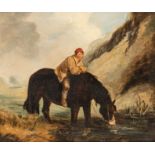 □BRITISH SCHOOL (19TH CENTURY) A BOY ASTRIDE A HORSE oil on canvas 34 x 40 cm / 13 1/2 x 15 3/4 in