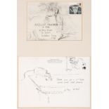 • JOHN STANTON WARD, R.A., R.W.S., V.P.R.P., C.B.E. (1917-2007) THREE CORRESPONDENCE CARDS WITH ILLU