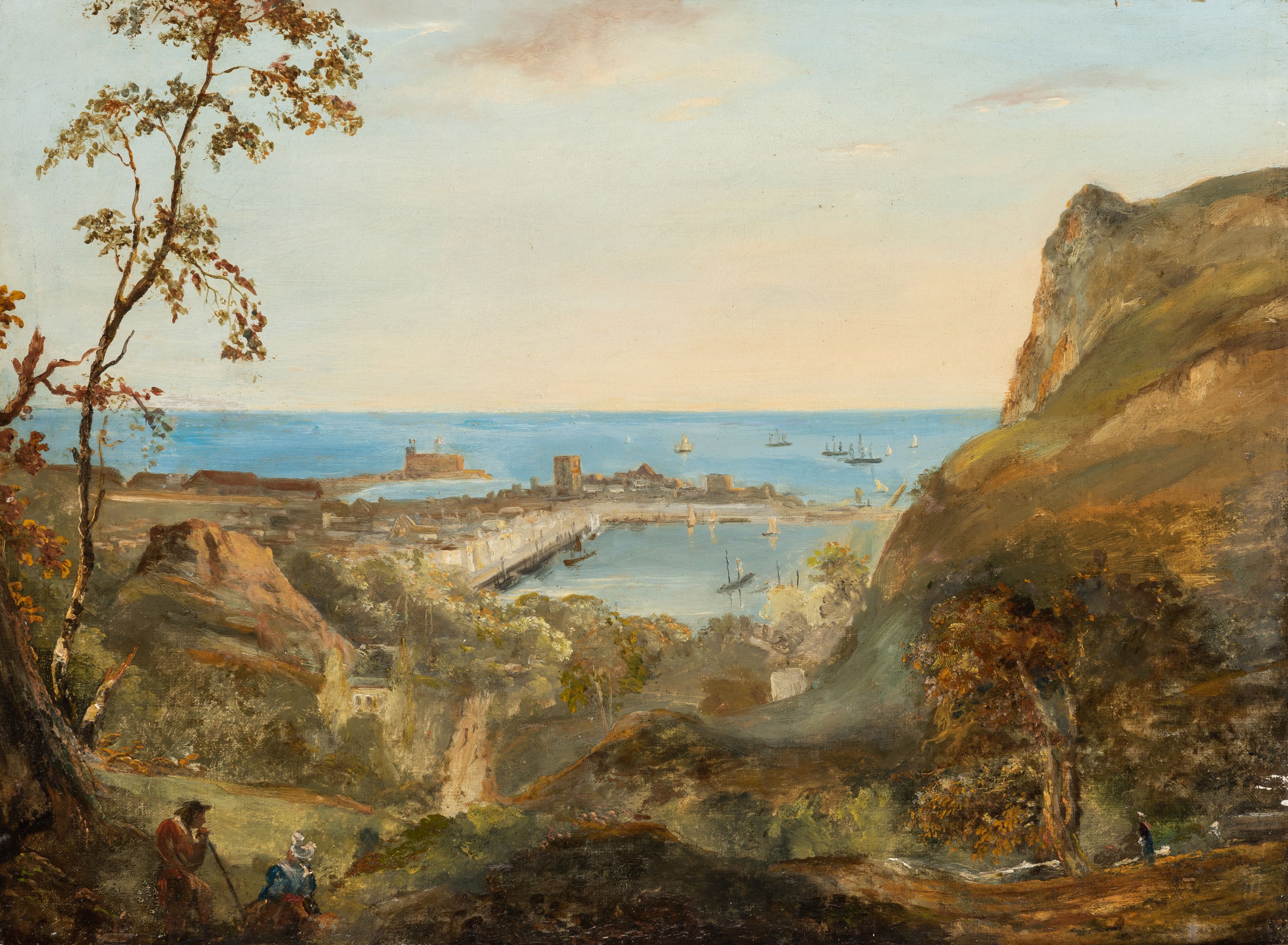 RAMSAY RICHARD REINAGLE AND STUDIO, R.A. (1775-1862) VIEW OF CHERBOURG signed (twice)