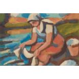 •ALOIS MORAVEC (1899-1987) A WASHERWOMAN BY A RIVER signed l.l. & on backboard oil on board 23.5 x 3