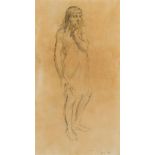 SLADE SCHOOL (EARLY 20TH CENTURY) FIGURE STUDY OF A YOUNG GIRL initialled l.r. N C pencil on brown