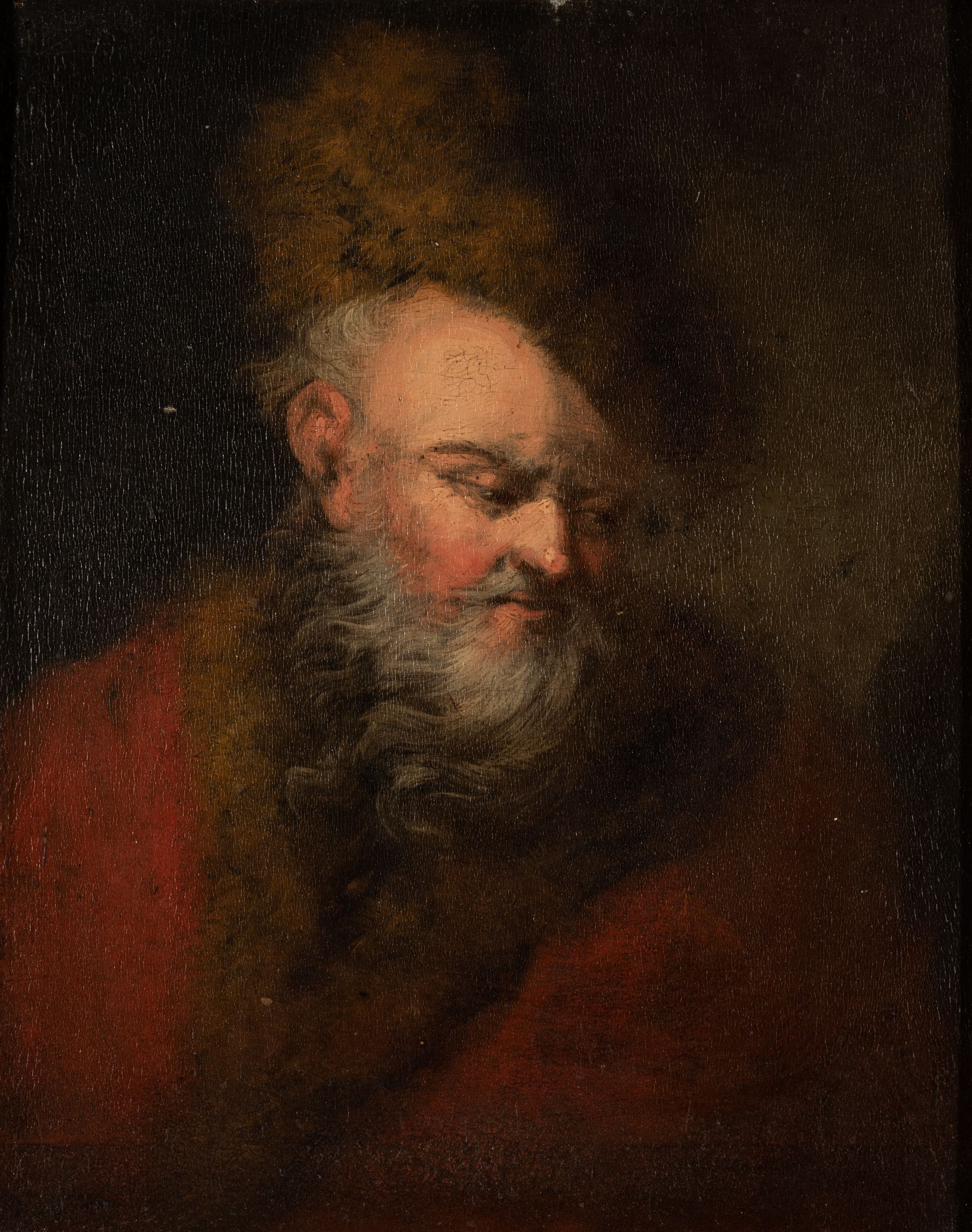 ATTRIBUTED TO EDWARD LUTTRELL (1650-1724) PORTRAIT OF A BEARDED MAN IN A FUR CAP oil on panel 26.4 x