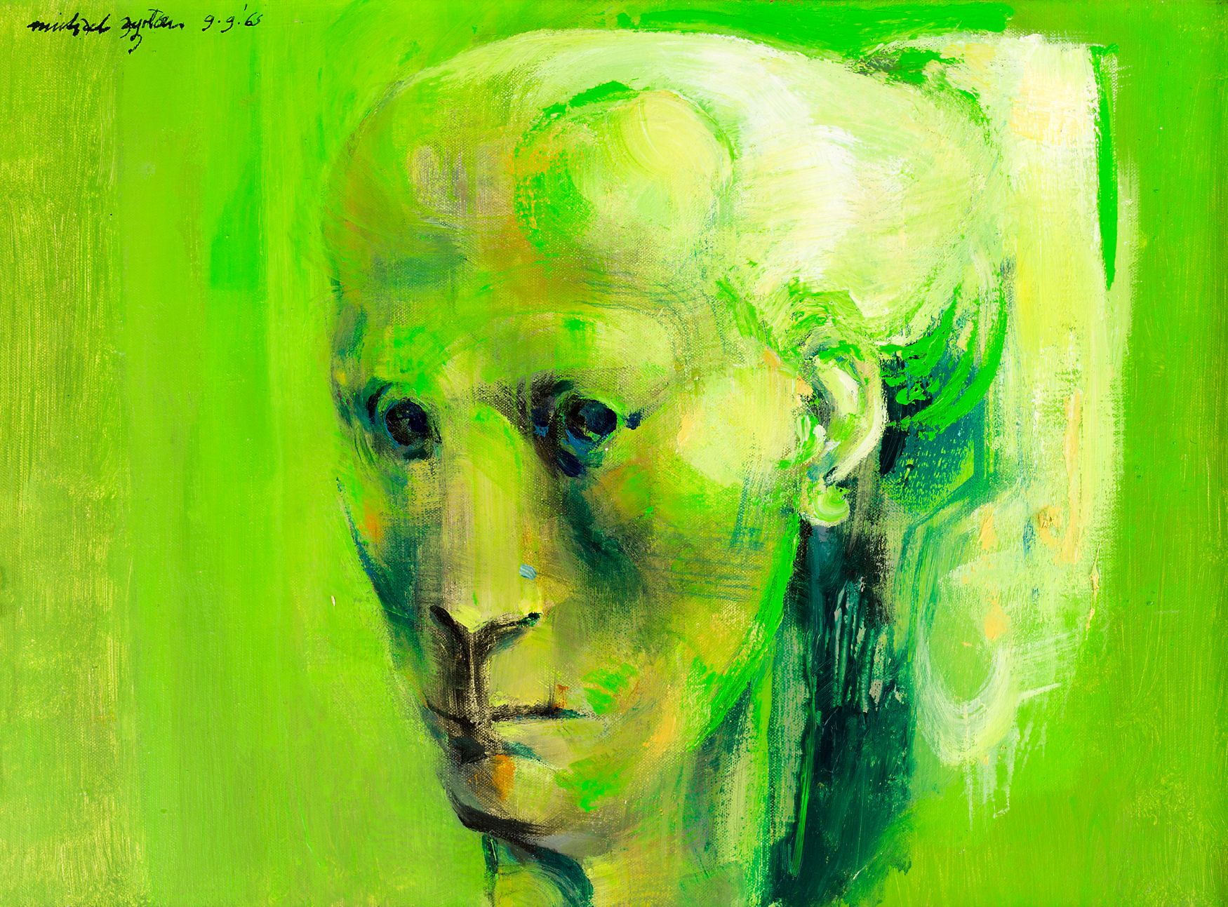• MICHAEL AYRTON (1921-1975) DEMETER - GREEN HEAD (1965) signed & dated u.l. 9.9.65 acrylic on canva