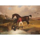 RICHARD BARRETT DAVIS, R.B.A. (1782-1854) HELPING HIM BACK ON HIS HORSE signed l.r. RB Davies oil on