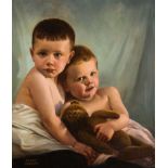 • SERGE IVANOFF (RUSSIAN 1893-1983) PORTRAIT OF TWO YOUNG BOYS WITH A TEDDY BEAR signed l.l.