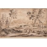 FRENCH SCHOOL (c.1650-1700) AN EXTENSIVE LANDSCAPE WITH FIGURES AND A DISTANT TOWN ink & wash on wov