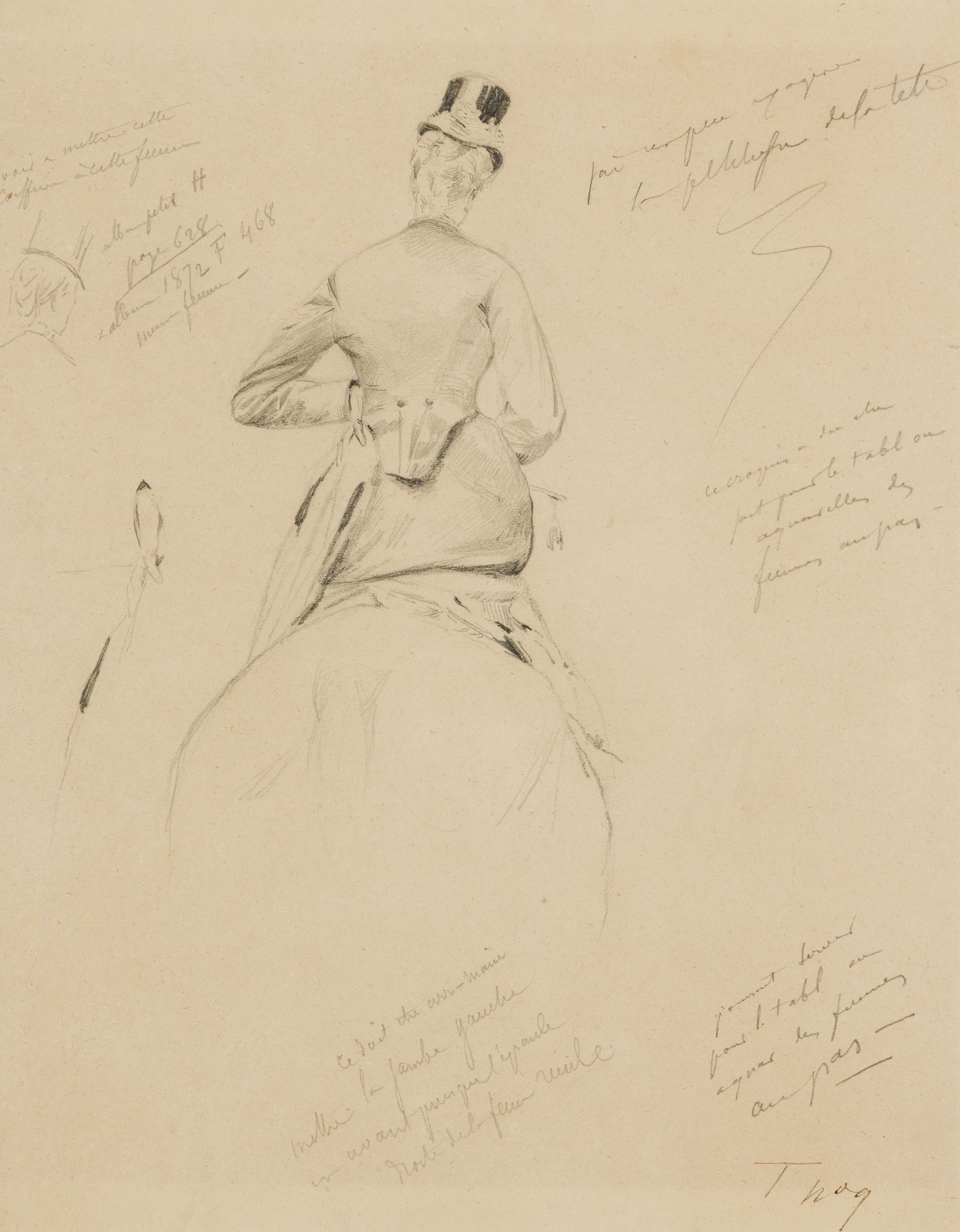 FRENCH SCHOOL (LATE 19th CENTURY) A SET OF STUDIES FOR A PAINTING OF A SIDE-SADDLE RIDER three signe