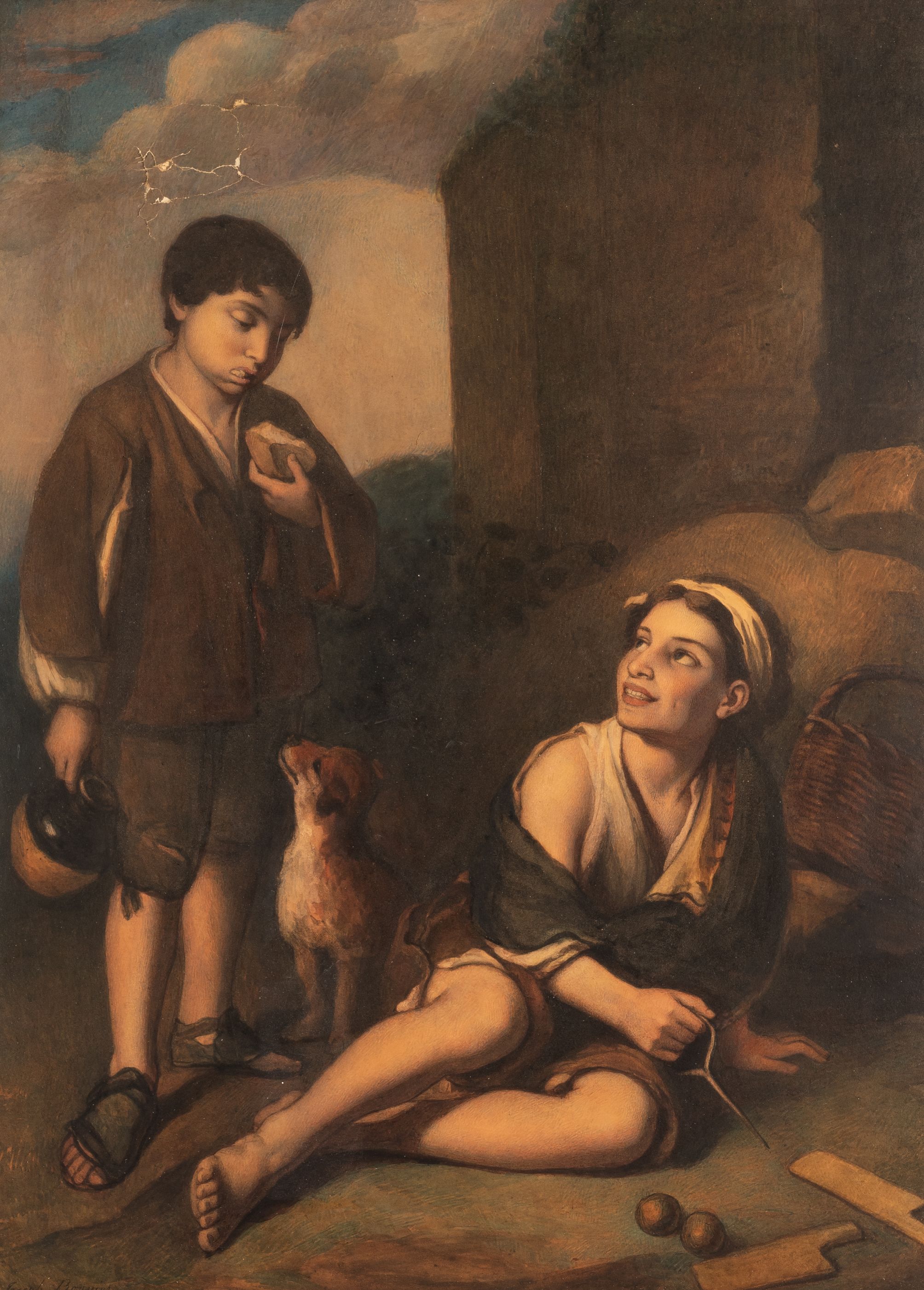 JOSEPH BOUVIER (fl.1839-1888) AFTER BARTOLOMÉ ESTÉBAN MURILLO INVITATION TO A GAME OF ARGOLLA signed