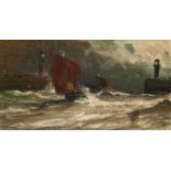 EDWIN ELLIS (1842-1895) STORMY SEAS OFF DOVER signed l.l. E. Ellis. oil on canvas 46 x 84 cm / 18 x