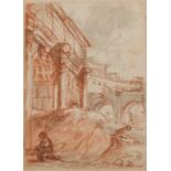 FOLLOWER OF HUBERT ROBERT (1733-1808) A PAIR OF ITALIANATE VIEWS sanguine chalks on paper Largest: 1