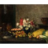 •FREDERICK ELWELL, R.A. (1870-1958) STILL LIFE FOR THE HARVEST FESTIVAL signed l.r. Fred Elwell 1931
