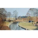 • JOHN DOYLE, R.W.S. (BORN 1928) A VIEW OF ETON & WINDSOR CASTLE FROM CUCKOO WEIR signed l.l. artist