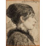 •□ PABLO TILLAC (1880-1969) PORTRAIT OF MADAME HOURDEBAIGT IN PROFILE titled u.r. coloured chalks on