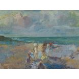 • PETER KUHFELD, N.E.A.C., R.P. (b.1959) A BEACH SCENE oil on board 30.0 x 40.0cm / 11 3/4 x 15 3/4i