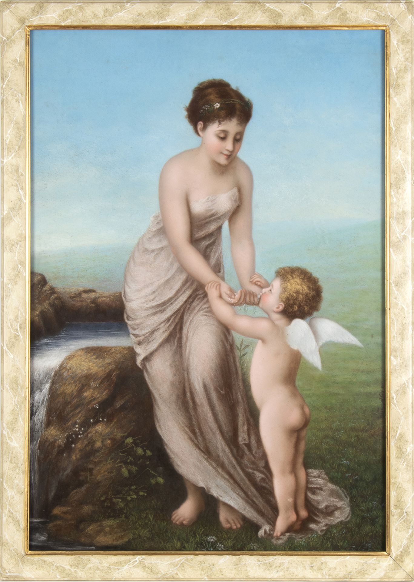 FRENCH SCHOOL, LATE 19th CENTURY - - Venus with amorino - Tempera on cardboard, [...]