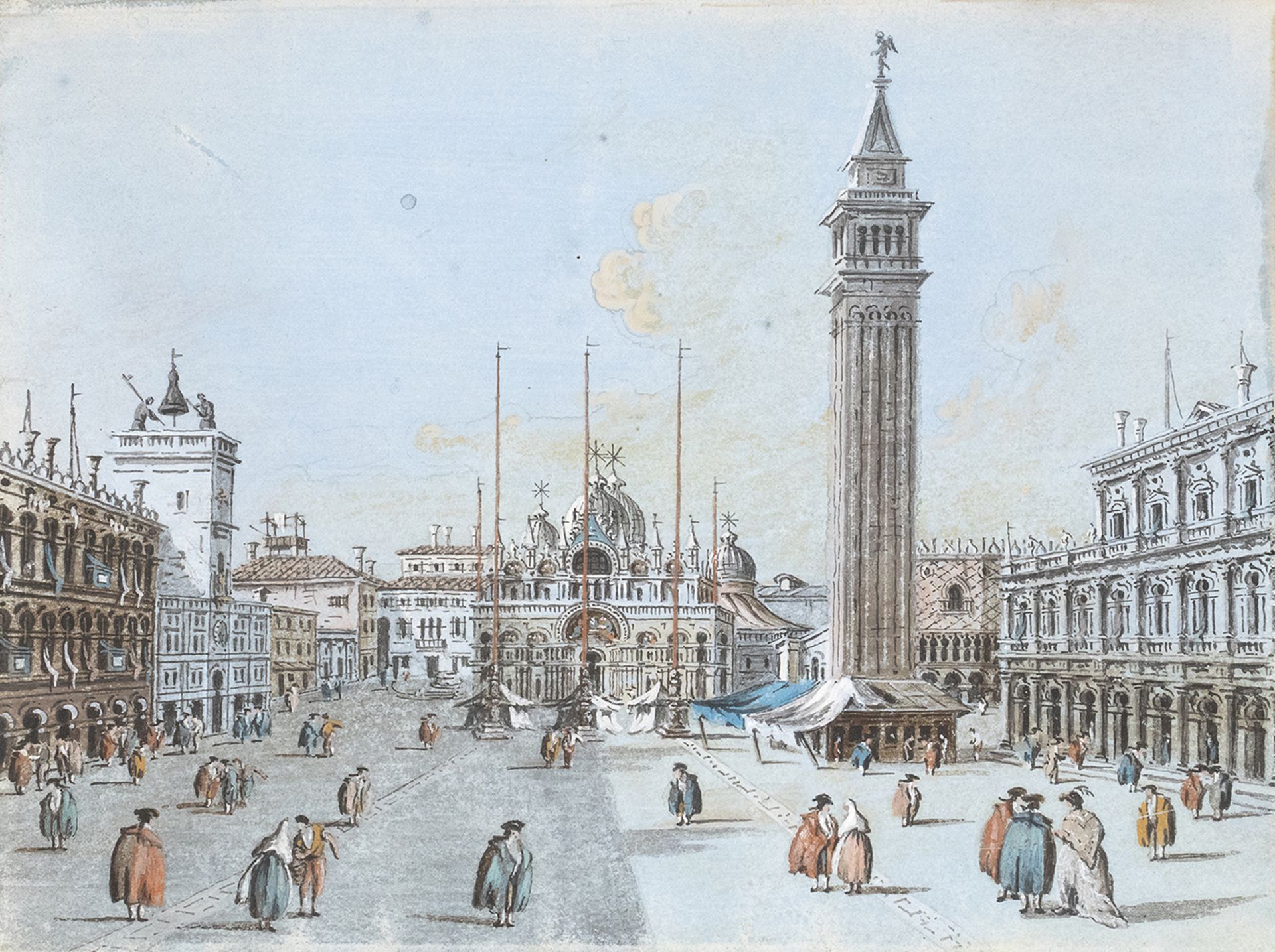 GIACOMO GUARDI (Venice, 1764 - 1835) - - View of piazza San Marco - Tempera on [...]