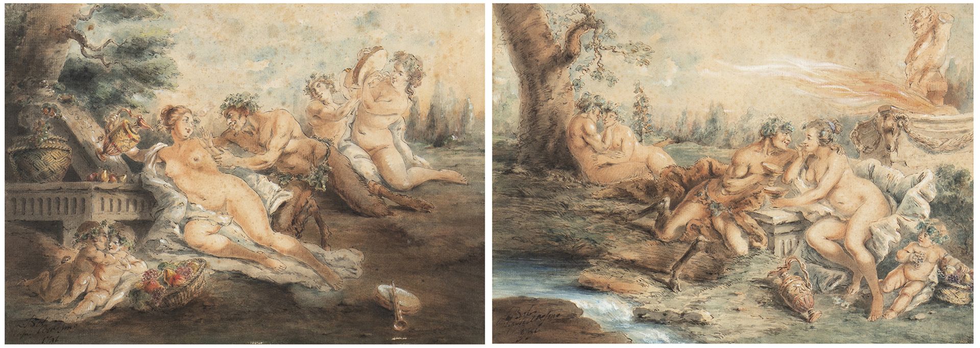 JACQUES-PHILIPPE CARESME (Paris, 1734 - 1796) - - Satyrs with nymphs and putti, [...]