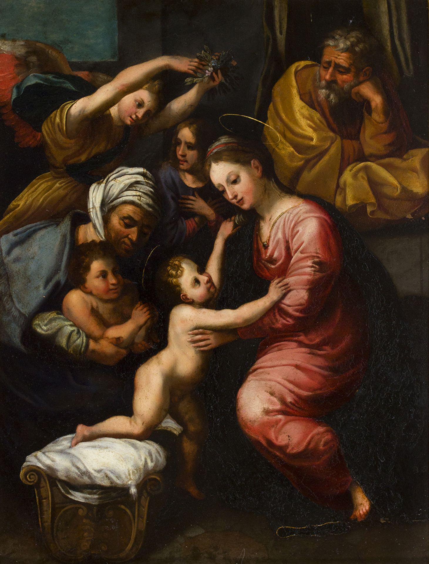 (EMILIAN?) FOLLOWER OF RAFFAELLO SANZIO, 16th CENTURY - - Holy Family with Saint [...]