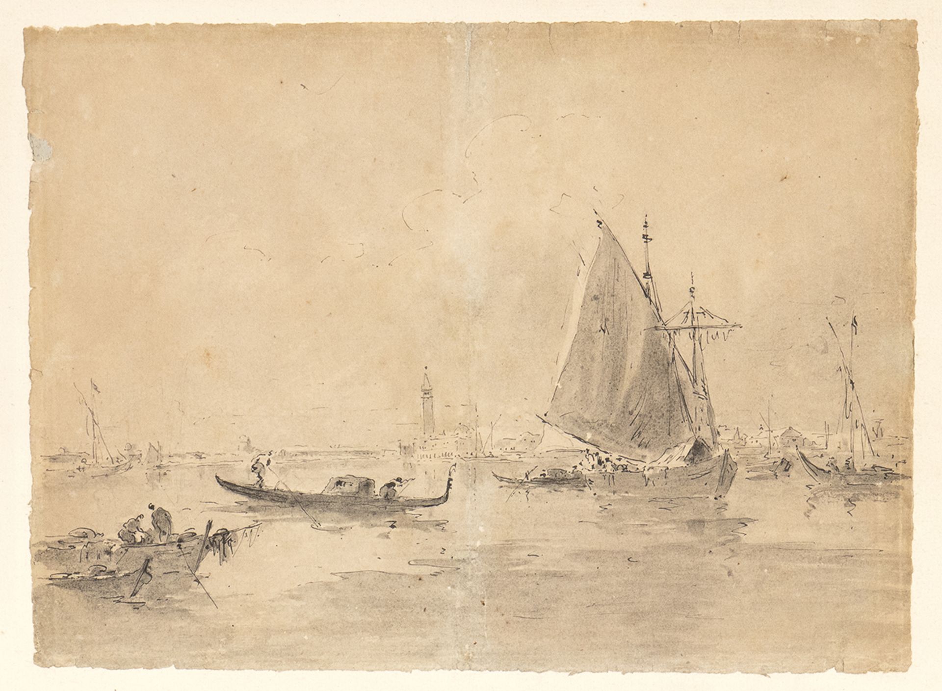 MANNER OF FRANCESCO GUARDI (Venice, 1712 - 1793) - - Boats in the lagoon - Pen, [...]