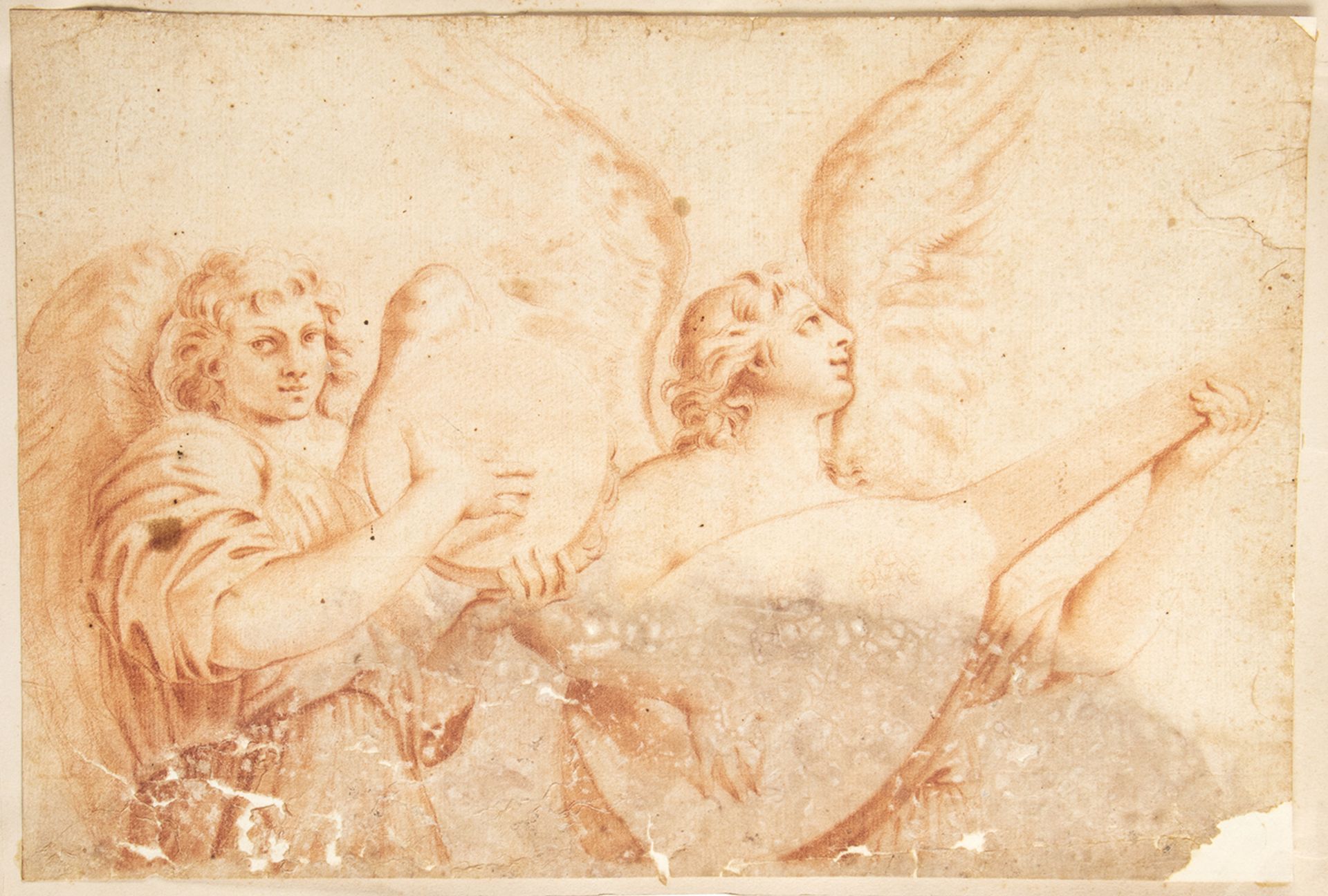 EMILIAN SCHOOL, 17th CENTURY - - Couple of angels - Sanguine on watermarked paper [...]