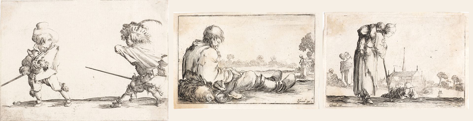 STEFANO DELLA BELLA (Florence, 1610 - 1664) - - 1. Beggar, cm. 5,5x8,5; 2. Mother [...]