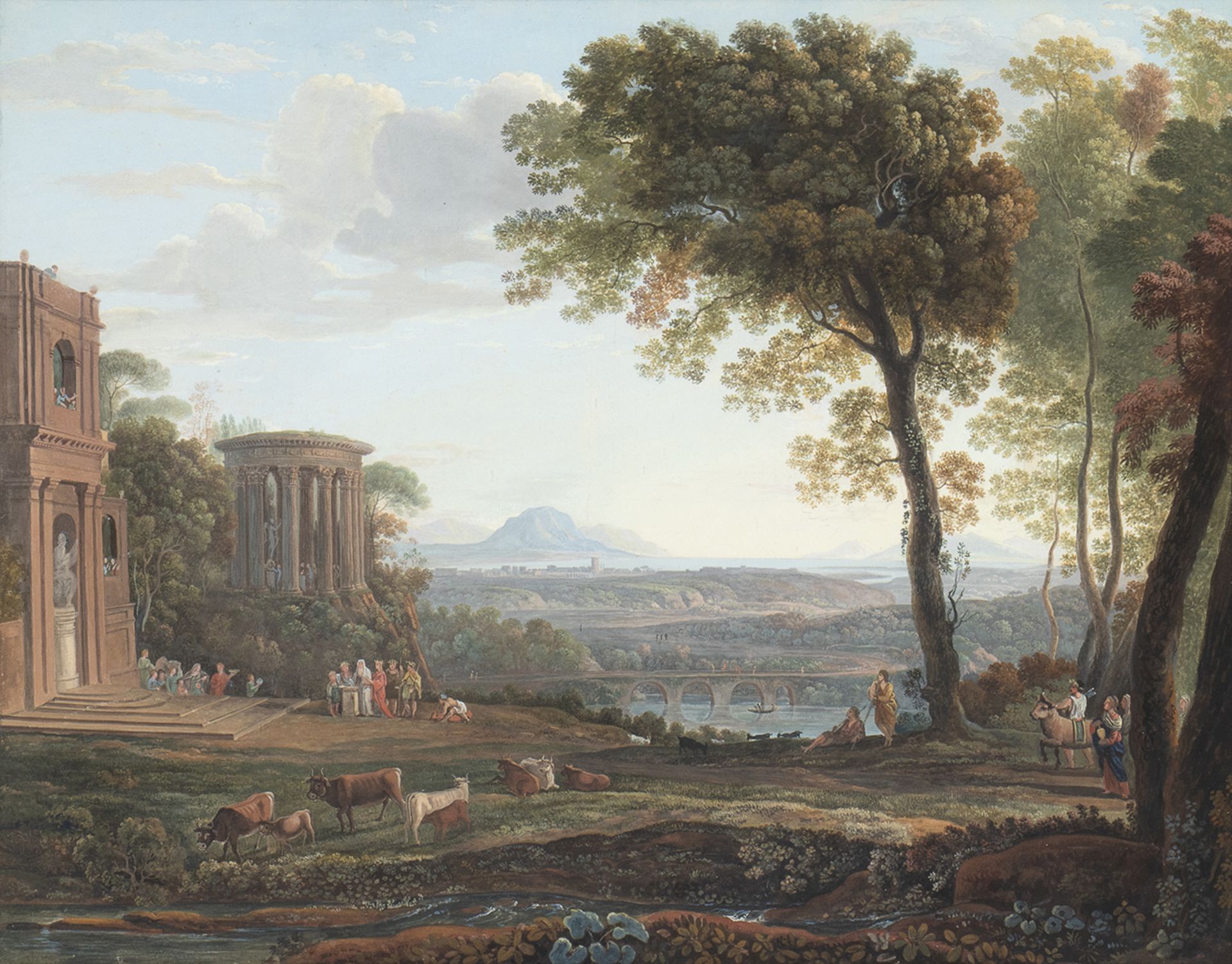 ROMAN SCHOOL, SECOND HALF 18th CENTURY - - Imaginary landscape with figures, herds [...]